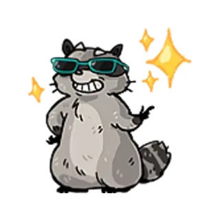 😎 e13b127f procione, occhiali da sole, animale, cartone animato, scintille telegram sticker