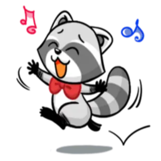 🎧 1e4a5635 너구리, 만화, 동물, 귀여운, 나비 넥타이, 음표, 행복한, 쾌활한 telegram sticker