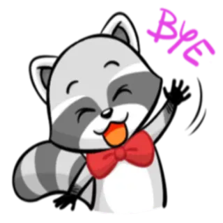 ✋ 5b2806e1 BYE! 너구리, 만화, 동물, 손 흔드는, 안녕, 작별 telegram sticker