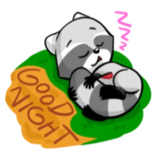 😴 d6e381a6 Good NIGHT 너구리, 자는, 잘 자요, 귀여운, 동물, 만화 telegram sticker