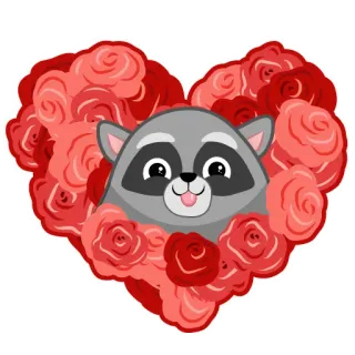 ❤️ a9e4380c 너구리, 하트, 장미, 동물, 귀여운, 사랑, 꽃무늬, 발렌타인 telegram sticker