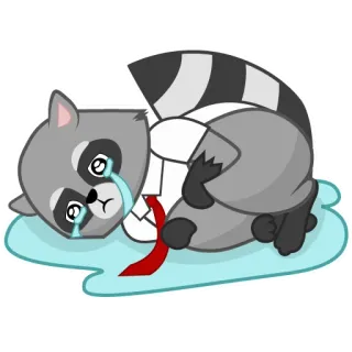 😢 bb6495e6 너구리, 울음, 슬픈, 만화, 감정적, 사무실, 넥타이, 물, 눈물 telegram sticker