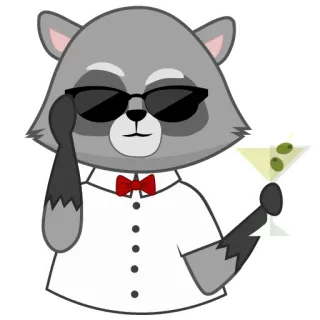 😎 dfb140af 너구리, 칵테일, 안경, 스타일리쉬, 의인화, 나비 넥타이 telegram sticker