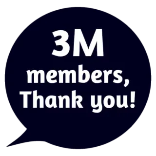 😵 0102376d 3M members, Thank you! leden, bedankt, viering, mijlpaal telegram sticker
