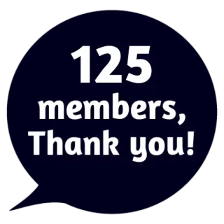 😵 275cd313 125 members, Thank you! leden, bedankt, viering, community, prestatie, mijlpaal telegram sticker