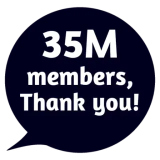 😵 3904e4d9 35M members, Thank you! leden, bedankt, viering, 35M, prestatie, community telegram sticker