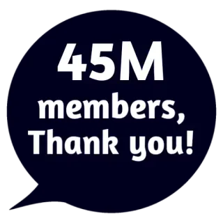 😵 5b1f6b47 45M members, Thank you! leden, bedankt, viering, mijlpaal, prestatie telegram sticker