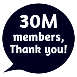 😵 7e706f11 30M members, Thank you! leden, bedankt, 30 miljoen, viering, prestatie telegram sticker