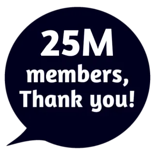 😵 9bcab880 25M members, Thank you! bedankt, 25M, leden, viering, prestatie telegram sticker