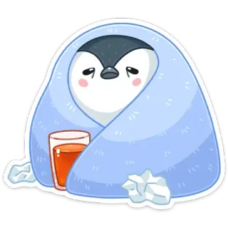 🤧 2541ff17 пингвин, больной, простуда, полотенце, мультфильм, милый whatsapp sticker