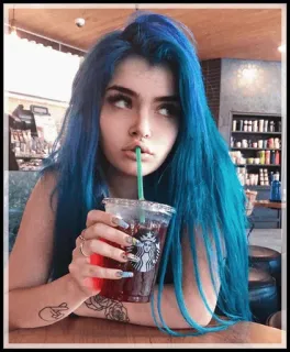 🍁 fd2d1bc9 蓝头发, 星巴克, 女人, 咖啡, 饮料, 肖像 telegram sticker