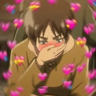 🎭 51289a9f Eren Yeager Attack on Titan anime, character, fanart, hearts, love, blushing telegram sticker