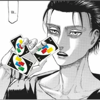 🤚 6d346e37 Eren Yeager Attack on Titan ER... anime, manga, Eren Yeager, Attack on Titan, uno, cards, plus four telegram sticker