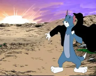 🎭 71bc3985 Tom Cat Tom and Jerry cartoon, cat, wings, desert, sunrise, animated telegram sticker