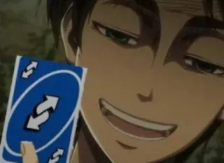 🔄 ecb88e19 Eren Yeager Attack on Titan Eren, Yeager, Attack on Titan, anime, uno, reverse card, meme telegram sticker