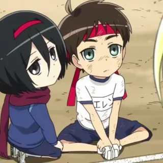 🕶 4723a86f Eren Yeager Attack on Titan エレン anime, chibi, Eren, Mikasa, Attack on Titan, kids telegram sticker