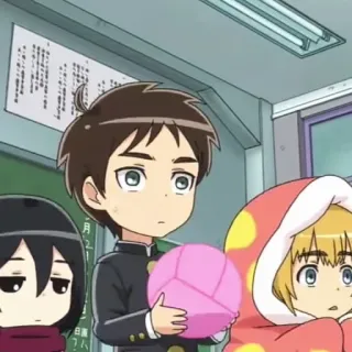 🕶 4b3f51e8 Eren Yeager Attack on Titan anime, manga, Eren, Attack on Titan, chibi, school uniform telegram sticker