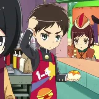 🕶 92582917 Eren Yeager Attack on Titan anime, cartoon, manga, eren yeager, attack on titan, food, restaurant telegram sticker