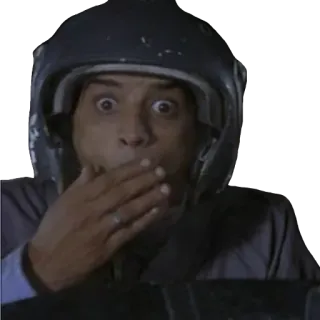 😦 4ac7a162 놀람, 충격, 헬멧, 남자, 반응, 입 가리기 telegram sticker