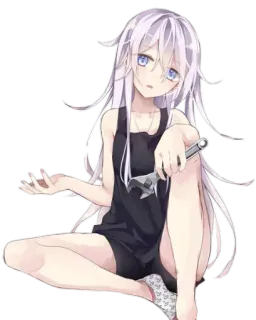 😐 6b0fa1b2 Anime, Gadis, Kunci Inggris, Duduk, Rambut putih, Mata biru telegram sticker