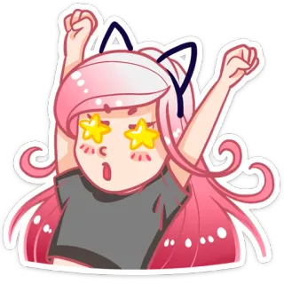 ☺️ 5d3a9ad5 мультфильм, каваи, аниме, девушка, милый, звезды, кошачьи ушки, розовые волосы whatsapp sticker