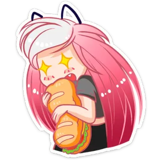🍔 c4468e82 Аниме, Милый, Сэндвич, Кошачьи ушки, Кавай, Еда whatsapp sticker