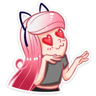 😍 e683bddd Аниме девушка, Мультфильм, Любовь, Кошачьи ушки, Глаза-сердечки, Милый whatsapp sticker