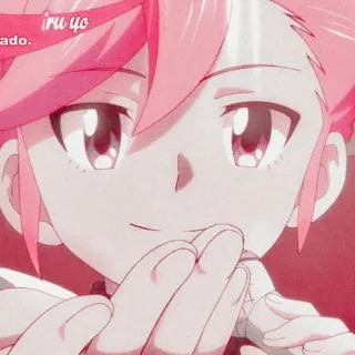 🌸 b68e70bc iru yo anime, chica, pelo rosa, linda, sonrisa telegram sticker