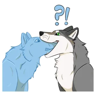 👄 1a764079 ?! wilk, pytanie, wykrzyknik, kreskówka, zwierzę, naklejka telegram sticker
