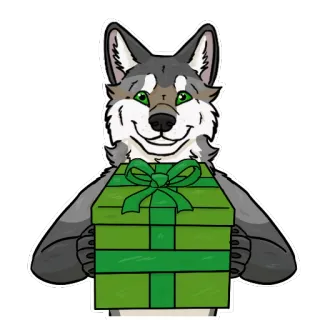 🎁 55dea5d0 wilk, prezent, upominek, zwierzę, futrzak, kreskówka, słodki, ilustracja telegram sticker