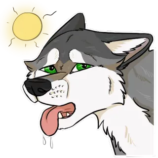 🍳 c81dab6f wilk, kreskówka, zwierzę, słońce, wyczerpany, zmęczony, gorąco telegram sticker