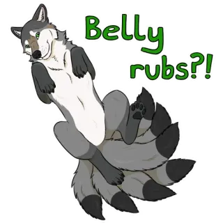 🐺 fdf16c5e Belly rubs?! wilk, zwierzę, futrzak, słodki, głaskanie brzucha, kreskówka, prośba telegram sticker