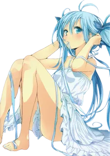 😏 2f51cf42 อนิเมะ, ผู้หญิง, ผมสีฟ้า, นั่ง, ชุดเดรส telegram sticker