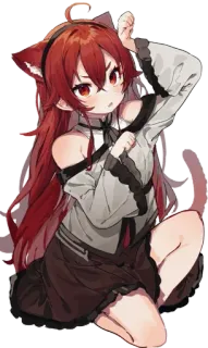 π 3f955706 anime, cat girl, kemonomimi, red hair, cute telegram sticker