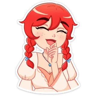 ☺️ eea82d91 cartone animato, capelli rossi, trecce, femmina, sorridente, carina, lentiggini, collana telegram sticker