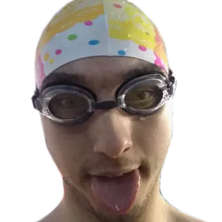 😛 487bc6c8 游泳, 泳帽, 泳镜, 脸, 肖像, 舌头, 吐舌头, 运动 telegram sticker