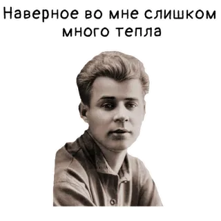 😟 1cf14ab7 Наверное во мне слишком много тепла ポートレート, ロシア, 引用, 温かさ, ビンテージ, 人 telegram sticker