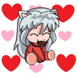 ✔ e2bef855 Inuyasha Anime, Manga, Słodkie, Chibi, Kawaii, Serca telegram sticker