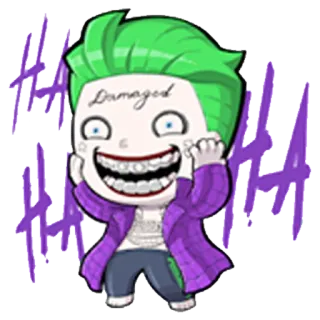 😂 b792226a Joker Damaged
HA Joker, DC Comics, penjahat, kartun, supervillain, badut, komik, chibi whatsapp sticker