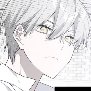 🗡 4a27526e อนิเมะ, มังงะ, ภาพเหมือน, ผมขาว, ตาสีเหลือง, เด็กผู้ชาย, ใบหน้า telegram sticker