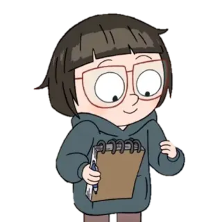 🐼 d4b5ab79 kreskówka, dziewczyna, okulary, notatnik, rysunek, sztuka, szkicownik telegram sticker