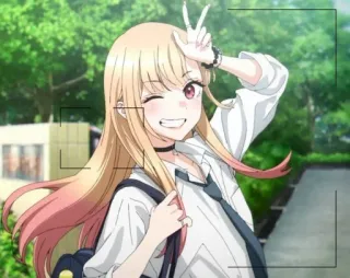 🌟 568cda00 Marin Kitagawa My Dress-Up Darling anime, girl, cute, peace sign, wink, school uniform, my dress-up darling telegram sticker