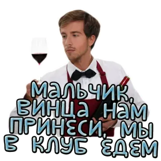 👯‍♀️ 3832d32b мальчик, винца нам принеси, мы в клуб едем ワイン, ウェイター, 飲酒, パーティー, クラブ telegram sticker