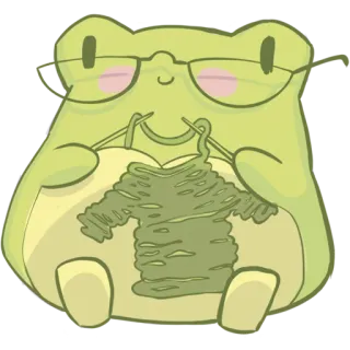 🐸 3a2ee3d5 frog, knitting, glasses, cute, kawaii, cartoon telegram sticker