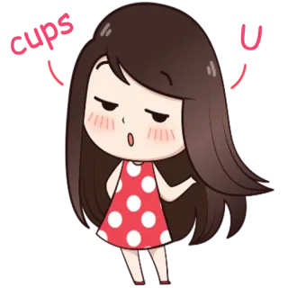 😒 a9e25fa2 dibujo animado, chica, lindo, pegatina, vestido rojo, pelo castaño whatsapp sticker