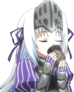 ☕ b51d9766 อนิเมะ, ตัวละคร, หมวกกันน็อก, เกราะ, ดื่ม, น่ารัก telegram sticker