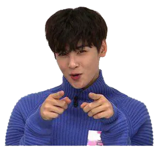 👈 4ff29da5 Mann, blauer Pullover, zeigend, Fingerpistolen, Porträt, Koreanisch telegram sticker