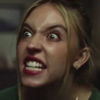 💉 735da2cd vrouw, gezicht, uitdrukking, boos, Sydney Sweeney telegram sticker