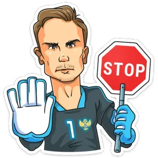 ⛔️ 31e36a81 STOP 정지 표지판, 골키퍼, 만화, 경고, 손 제스처, 보호 telegram sticker