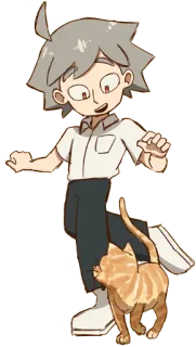 😃 b901979b cậu bé, mèo, động vật, bạn, hình minh họa, phim hoạt hình, tóc bạc, mèo mướp cam telegram sticker